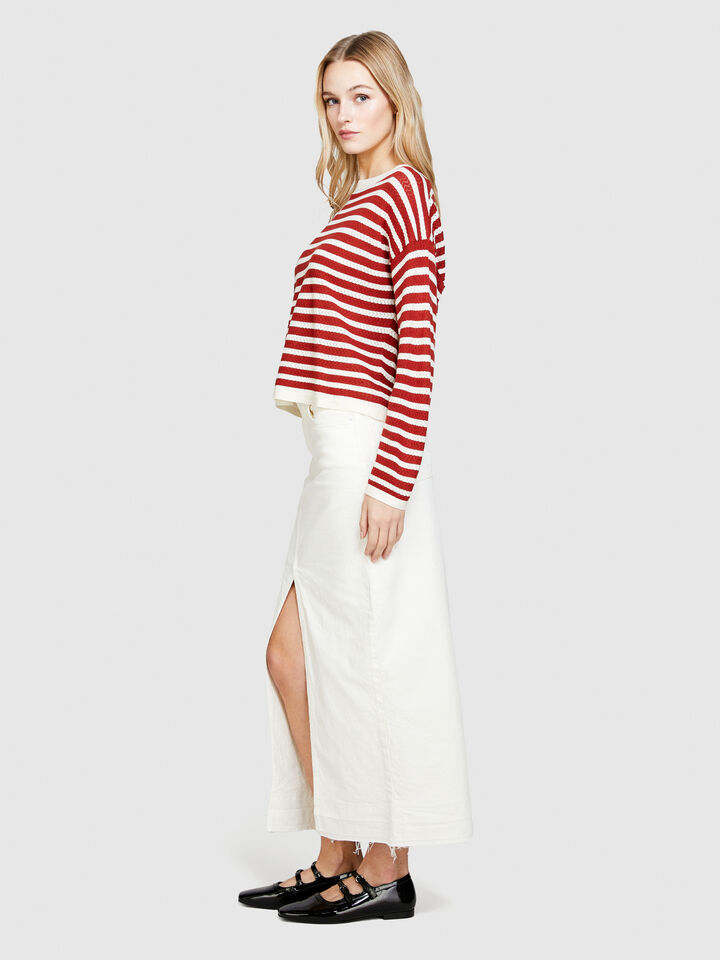 Sweater with two-tone stripes - women's boat neck sweaters - Red | Sisley image number 2